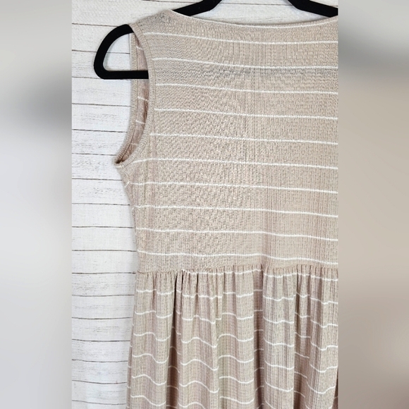 SEE YOU MONDAY STRIPED TIERED MINI DRESS IN CREAMY BEIGE, SZ MEDIUM - Picture 5 of 11